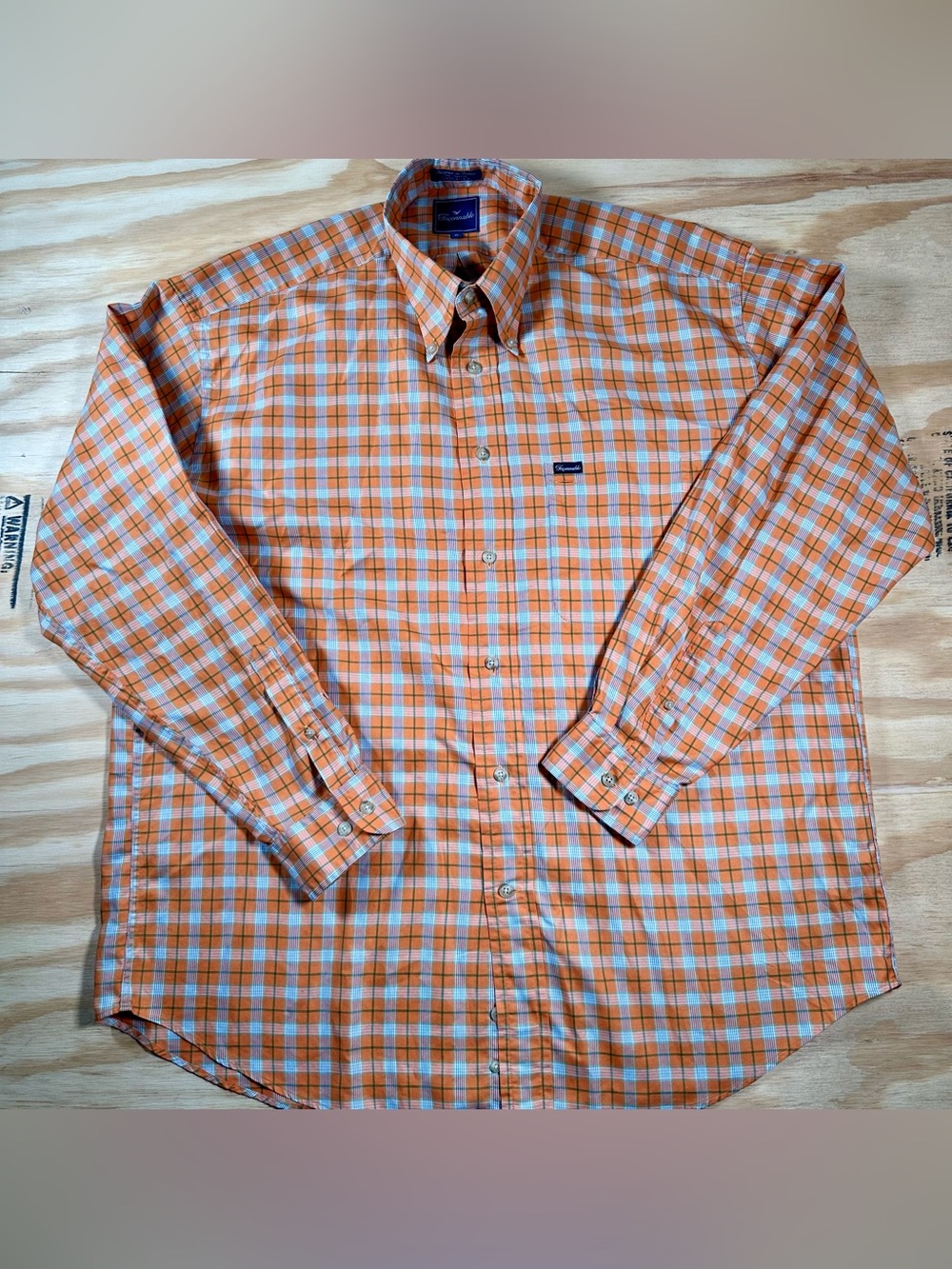 Vintage Façonnable Plaid Button Down Shirt Men XL Orange Blue USA Made